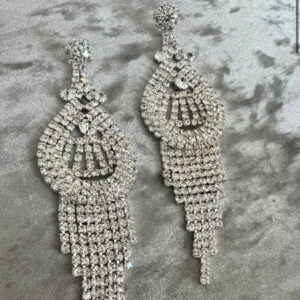 Elegant silver chandelier earrings with intricate detailing.